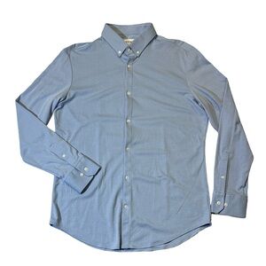 Mizzen + Main mens XL trim fit powder blue jersey stretch oxford shirt EUC